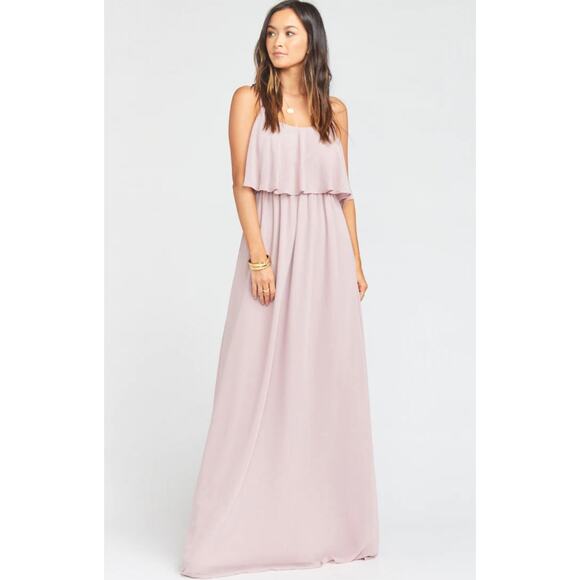 Show Me Your MuMu Caitlin Ruffle Maxi Dress Neutral Mauve Chiffon - Picture 1 of 10